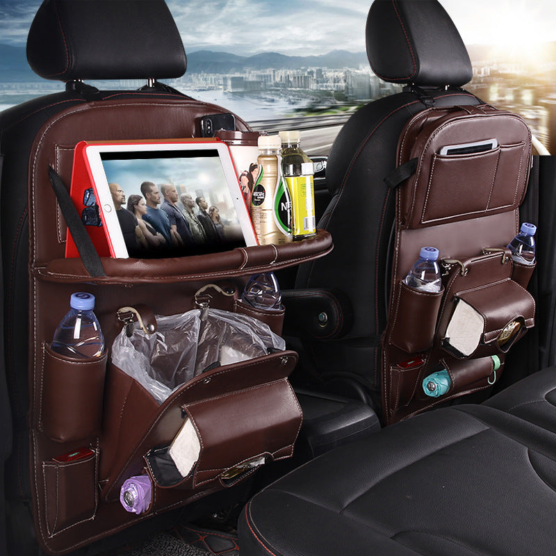 Car Back Seat Organizer with Foldable Tablet Tray, PU Leather Backseat Car Storage Protectors Kick Mats Universal Travel
