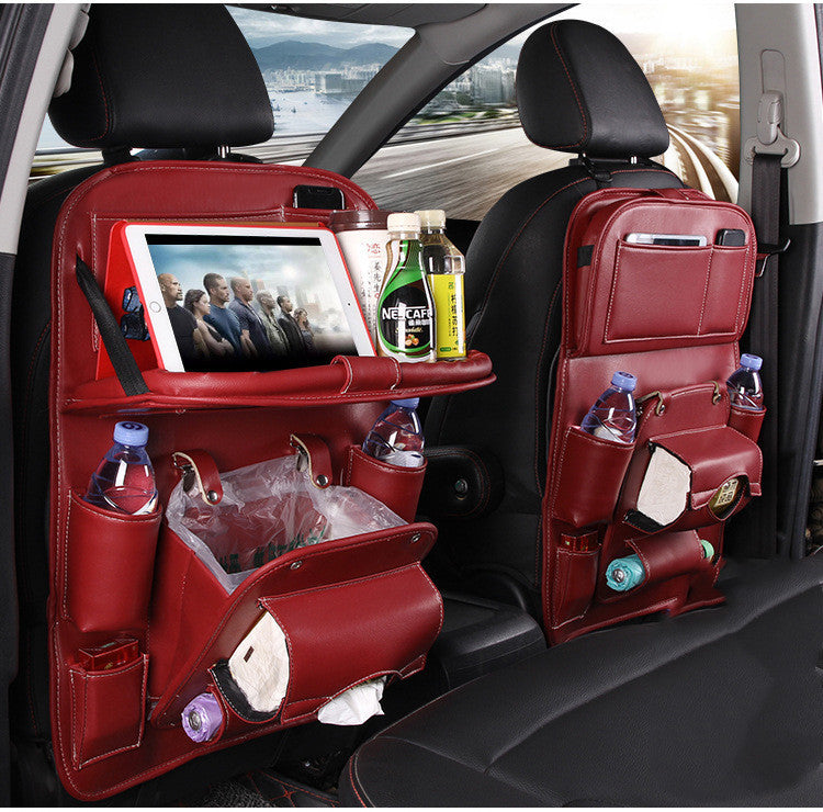 Car Back Seat Organizer with Foldable Tablet Tray, PU Leather Backseat Car Storage Protectors Kick Mats Universal Travel
