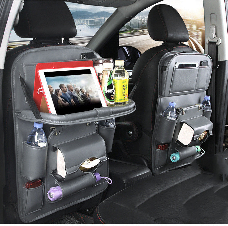 Car Back Seat Organizer with Foldable Tablet Tray, PU Leather Backseat Car Storage Protectors Kick Mats Universal Travel