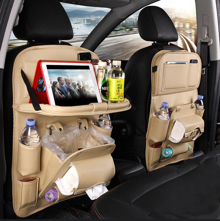 Car Back Seat Organizer with Foldable Tablet Tray, PU Leather Backseat Car Storage Protectors Kick Mats Universal Travel