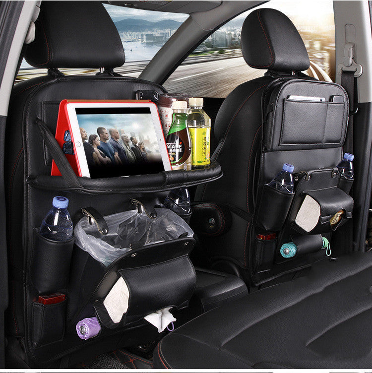 Car Back Seat Organizer with Foldable Tablet Tray, PU Leather Backseat Car Storage Protectors Kick Mats Universal Travel