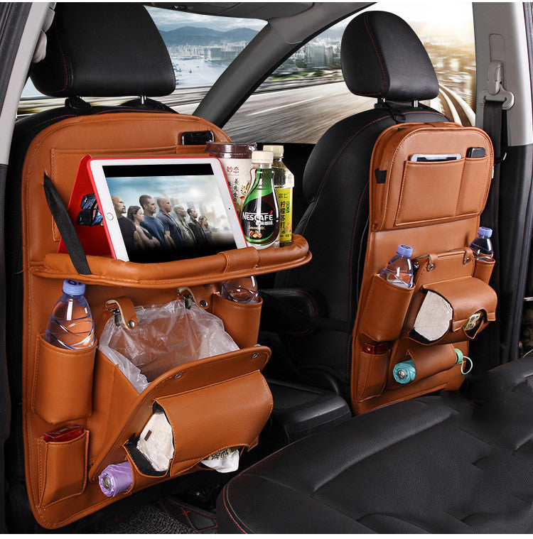Car Back Seat Organizer with Foldable Tablet Tray, PU Leather Backseat Car Storage Protectors Kick Mats Universal Travel