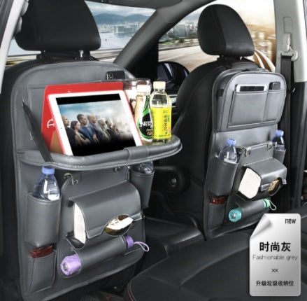 Car Back Seat Organizer with Foldable Tablet Tray, PU Leather Backseat Car Storage Protectors Kick Mats Universal Travel