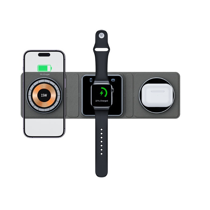 3 IN 1 Magnetic Folding Wireless Charger Station For iPhone Transparent Fast Charging for iWatch & Airpods