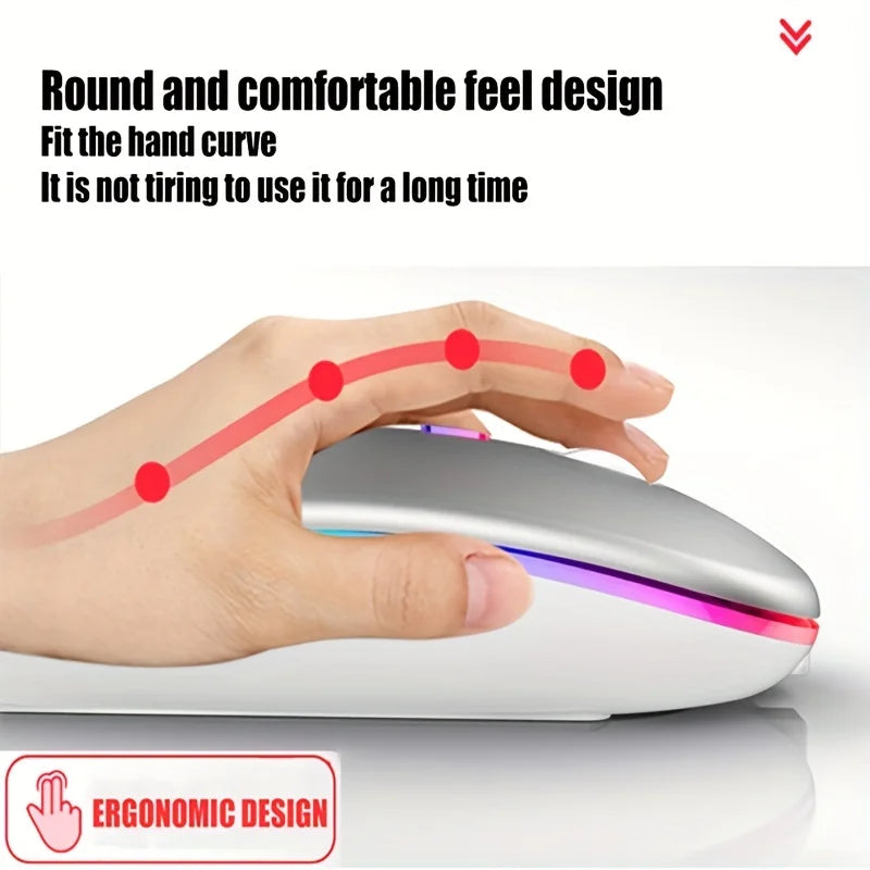 Wireless Mouse Bluetooth and 2.4GHz Dual Mode Rechargeable, 1600 DPI Silent Mouse with 3 Adjustable DPI, 4-Button for Laptop, PC, MacBook, iPad