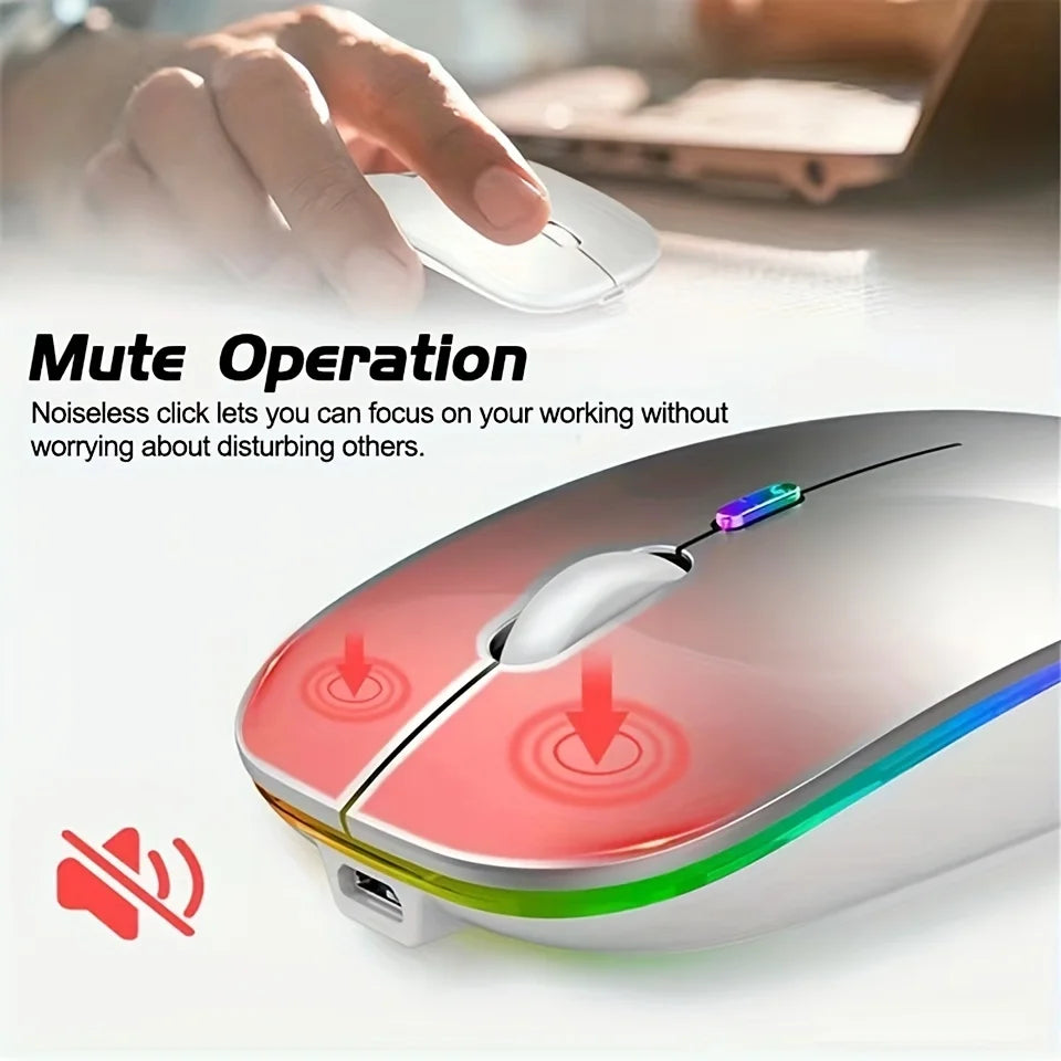 Wireless Mouse Bluetooth and 2.4GHz Dual Mode Rechargeable, 1600 DPI Silent Mouse with 3 Adjustable DPI, 4-Button for Laptop, PC, MacBook, iPad