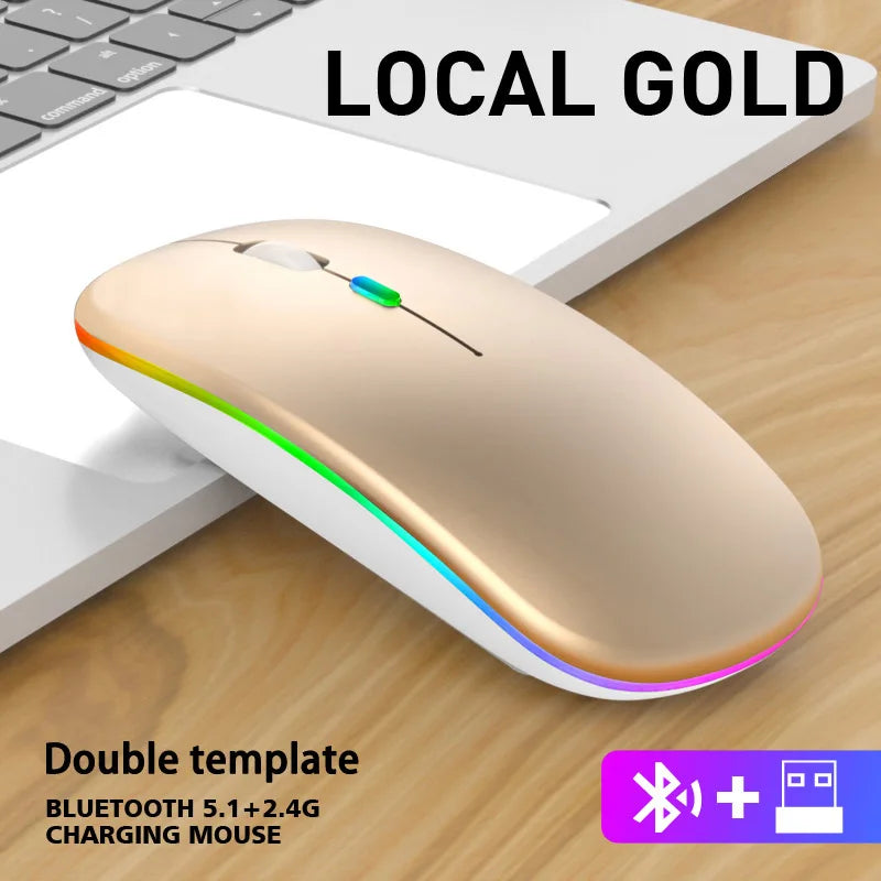 Wireless Mouse Bluetooth and 2.4GHz Dual Mode Rechargeable, 1600 DPI Silent Mouse with 3 Adjustable DPI, 4-Button for Laptop, PC, MacBook, iPad