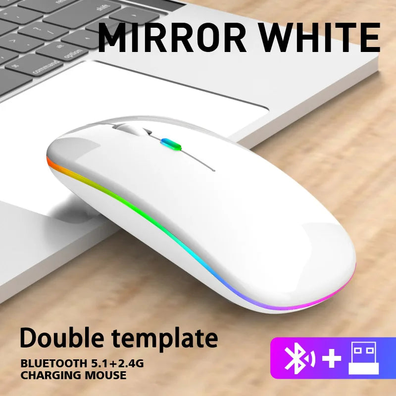 Wireless Mouse Bluetooth and 2.4GHz Dual Mode Rechargeable, 1600 DPI Silent Mouse with 3 Adjustable DPI, 4-Button for Laptop, PC, MacBook, iPad