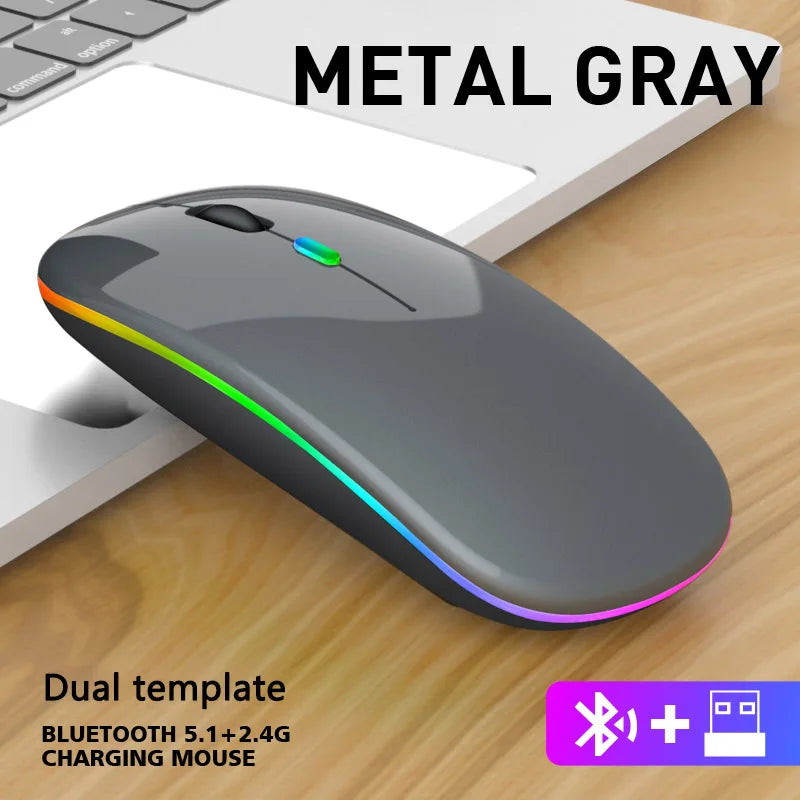 Wireless Mouse Bluetooth and 2.4GHz Dual Mode Rechargeable, 1600 DPI Silent Mouse with 3 Adjustable DPI, 4-Button for Laptop, PC, MacBook, iPad