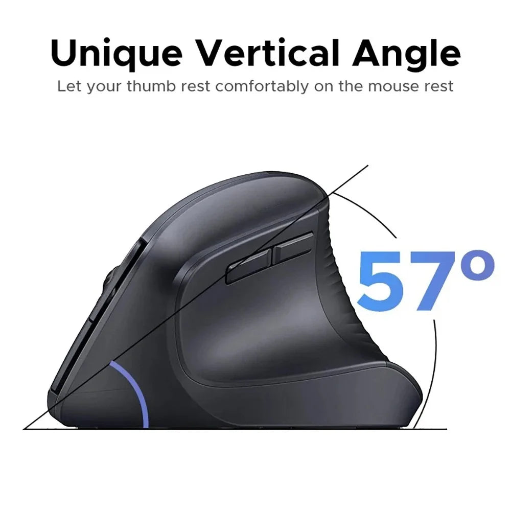 Rechargeable 2.4G Wireless Ergonomic Mouse, Bluetooth 5.1 Vertical Mouse, 2400 DPI Silent Mouse with 6 Adjustable DPI, 6-Button for Laptop, PC, MacBook, iPad