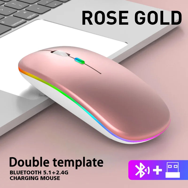 Wireless Mouse Bluetooth and 2.4GHz Dual Mode Rechargeable, 1600 DPI Silent Mouse with 3 Adjustable DPI, 4-Button for Laptop, PC, MacBook, iPad