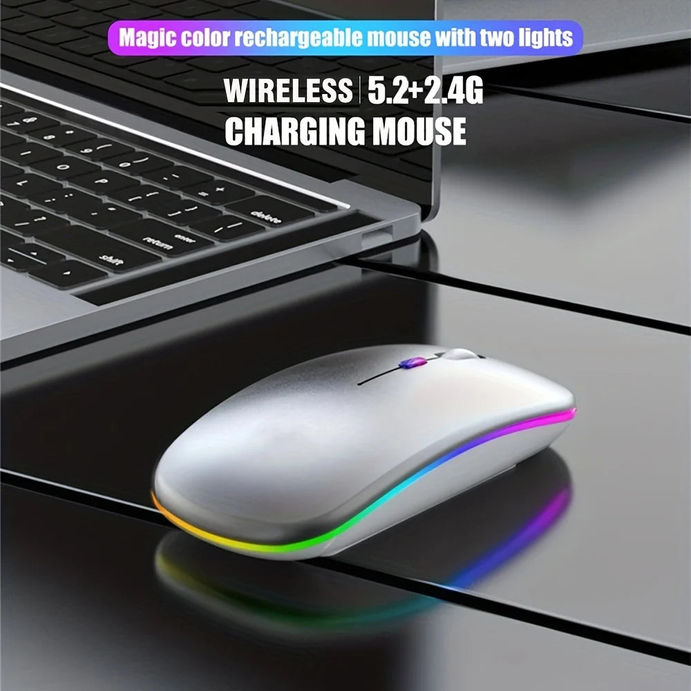 Wireless Mouse Bluetooth and 2.4GHz Dual Mode Rechargeable, 1600 DPI Silent Mouse with 3 Adjustable DPI, 4-Button for Laptop, PC, MacBook, iPad