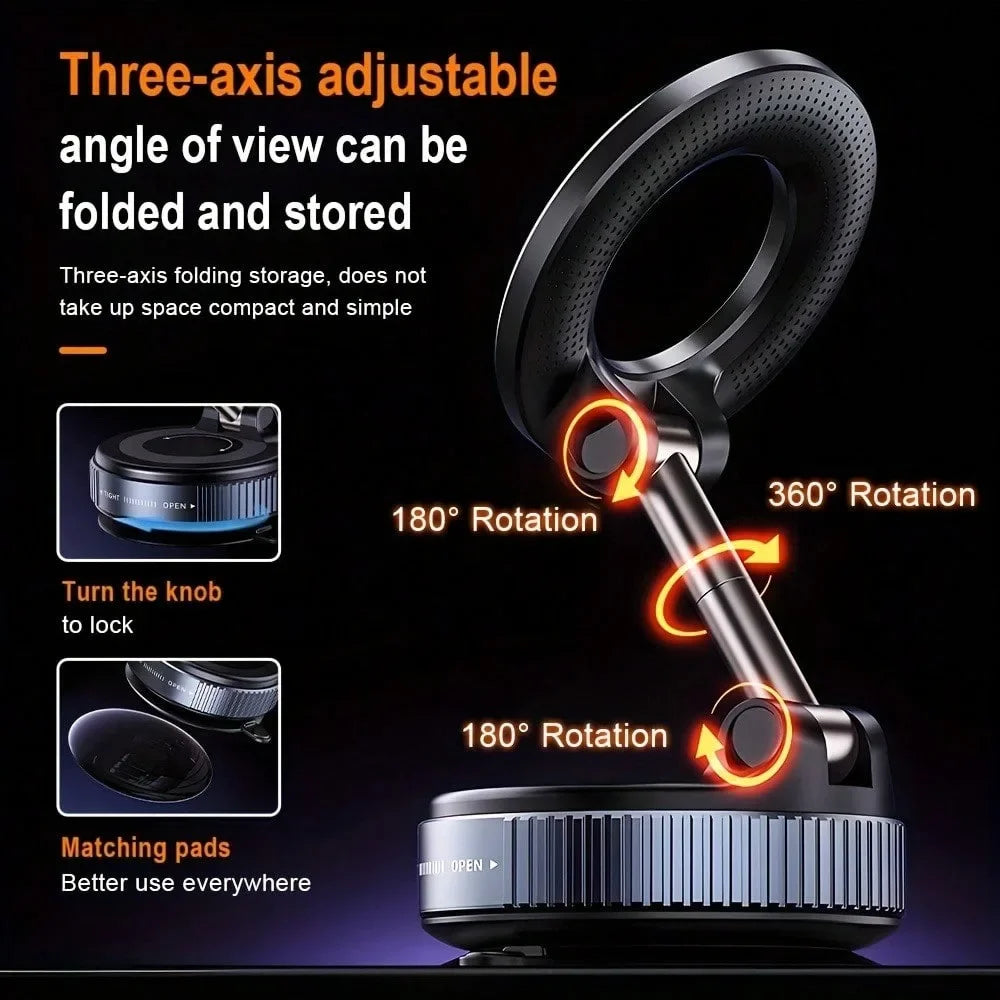 Super Magnetic N52 Magnetic Phone Holder, Swivel Locking Ultra Vacuum Suction Cup Phone Mount, Foldable 360° Rotating Phone Stand, Suitable for Car Screens, Bathroom Tiles and Glass