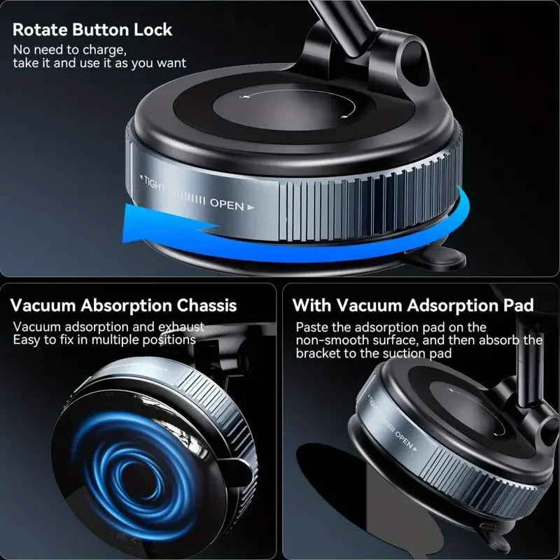 Super Magnetic N52 Magnetic Phone Holder, Swivel Locking Ultra Vacuum Suction Cup Phone Mount, Foldable 360° Rotating Phone Stand, Suitable for Car Screens, Bathroom Tiles and Glass