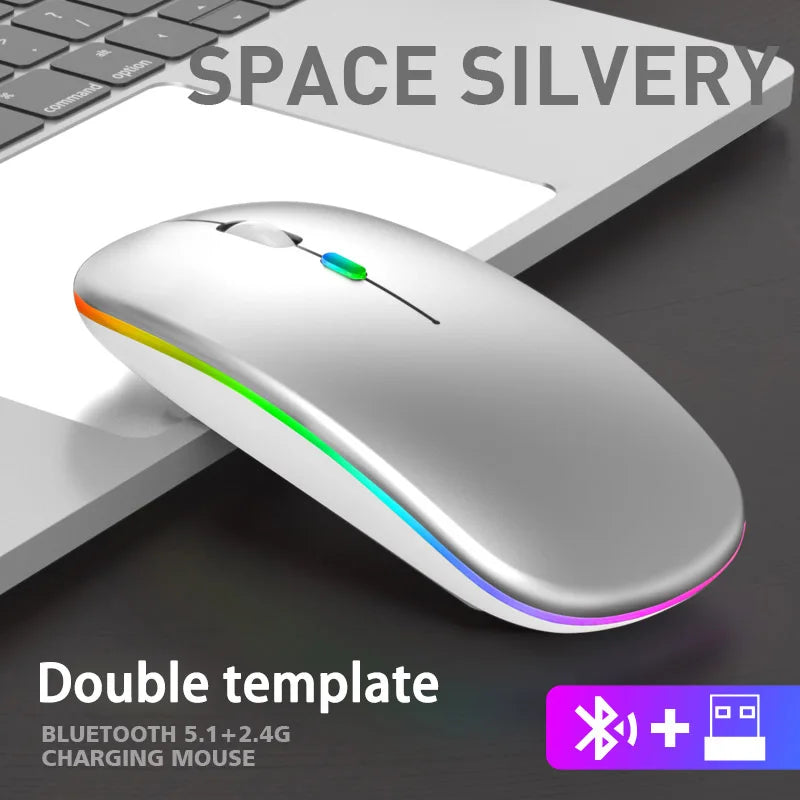 Wireless Mouse Bluetooth and 2.4GHz Dual Mode Rechargeable, 1600 DPI Silent Mouse with 3 Adjustable DPI, 4-Button for Laptop, PC, MacBook, iPad