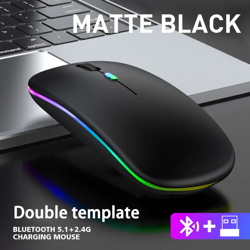Wireless Mouse Bluetooth and 2.4GHz Dual Mode Rechargeable, 1600 DPI Silent Mouse with 3 Adjustable DPI, 4-Button for Laptop, PC, MacBook, iPad