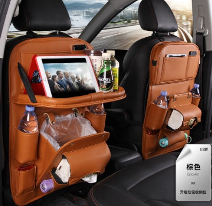 Car Back Seat Organizer with Foldable Tablet Tray, PU Leather Backseat Car Storage Protectors Kick Mats Universal Travel