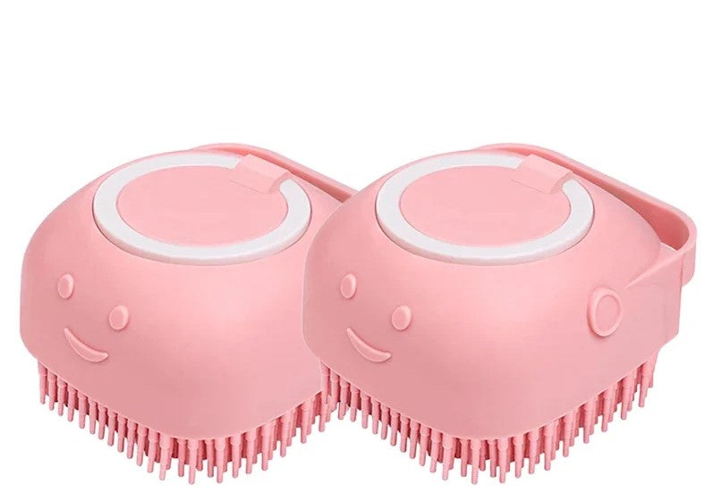 Dog Bath Brush Pet Grooming Brush - Soft Silicone Massage Brush with Shampoo Dispenser, Rubber Bristle for Dogs and Cats Shower Comb Supplies