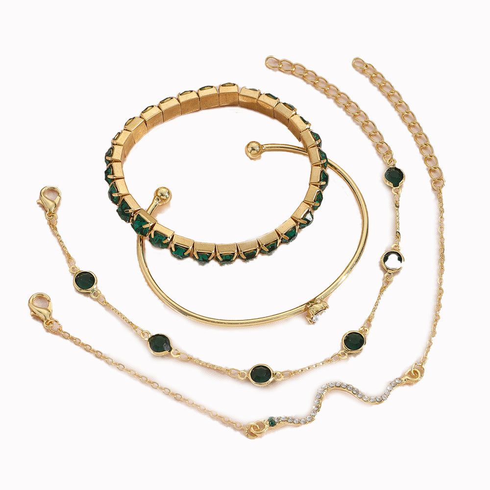 4-Piece Green Crystal Bracelet Set