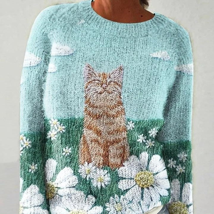 Womens 3D Digital-Print Crew-Neck Long-Sleeve Sweatshirt Top