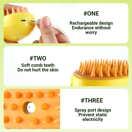 3-in-1 Cat & Dog  Steam Brush – Electric Sprayer, Grooming & Deodorizing