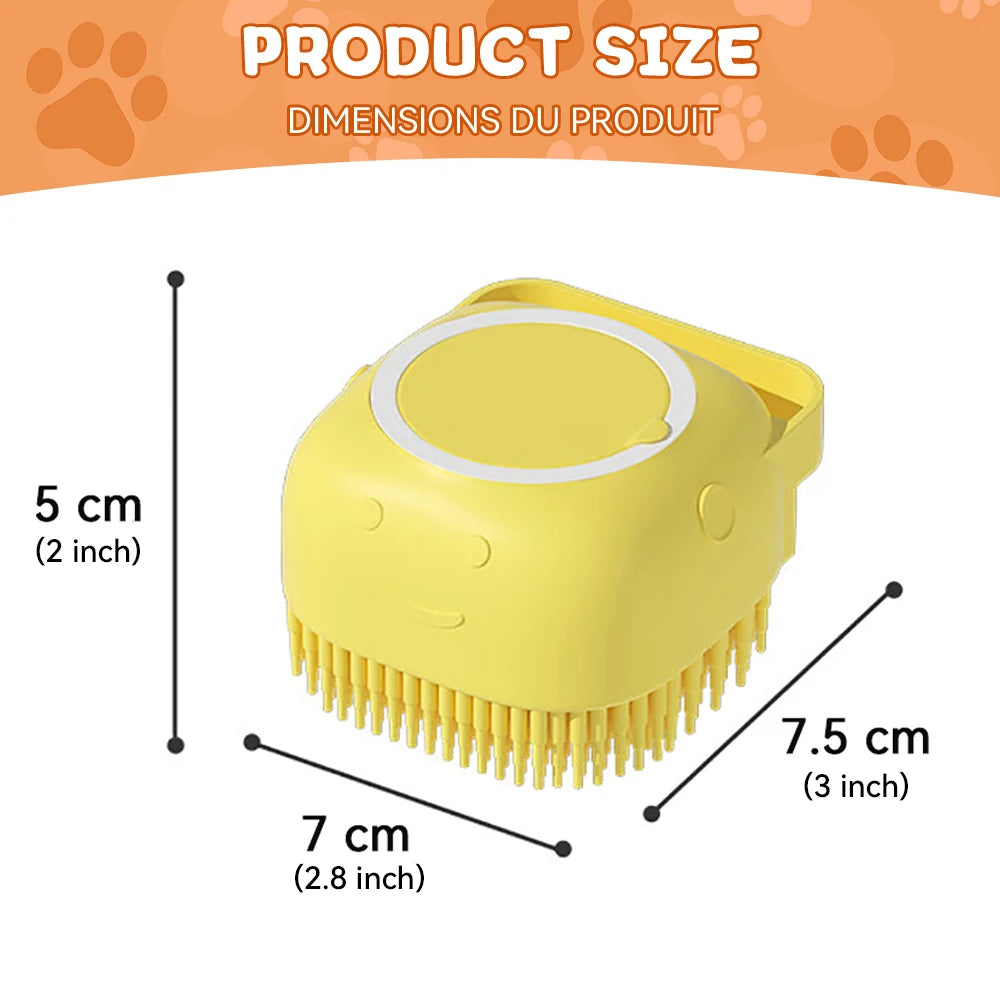 Dog Bath Brush Pet Grooming Brush - Soft Silicone Massage Brush with Shampoo Dispenser, Rubber Bristle for Dogs and Cats Shower Comb Supplies
