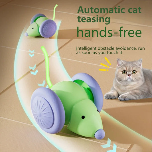 Interactive Electric Cat Toy – Smart Obstacle-Ovoiding Mouse With Auto Teasing & Car-like Movement.