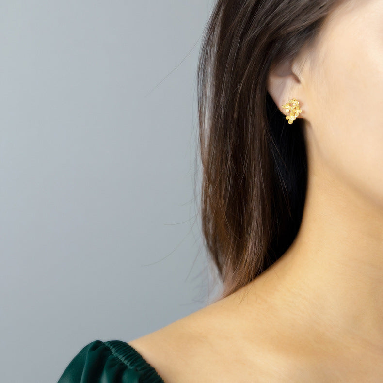 Gold-Plated Flower Stud Earrings