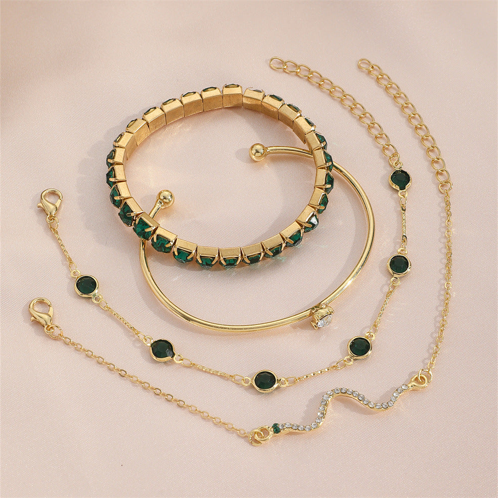 4-Piece Green Crystal Bracelet Set