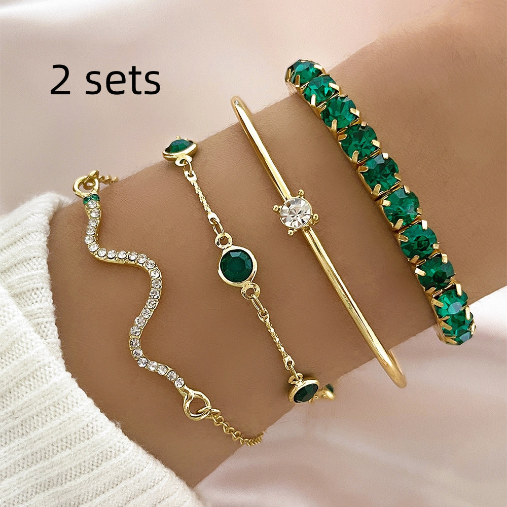 4-Piece Green Crystal Bracelet Set