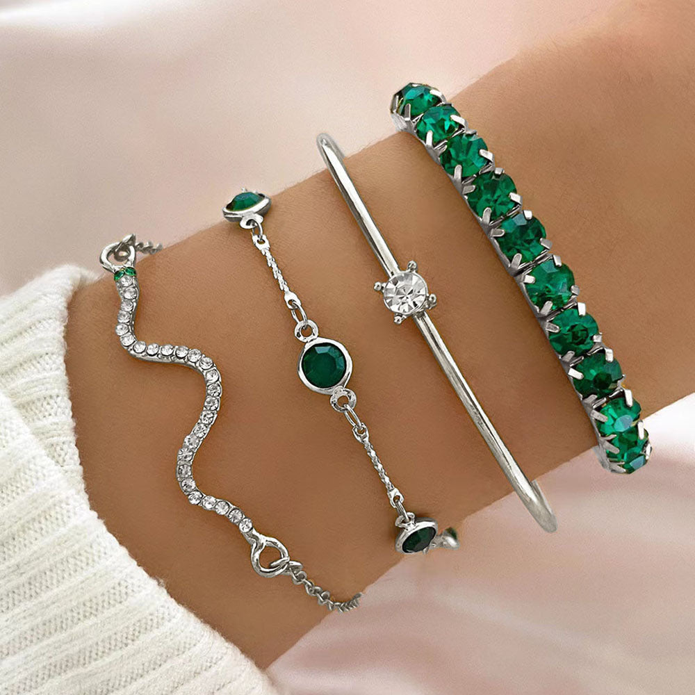 4-Piece Green Crystal Bracelet Set