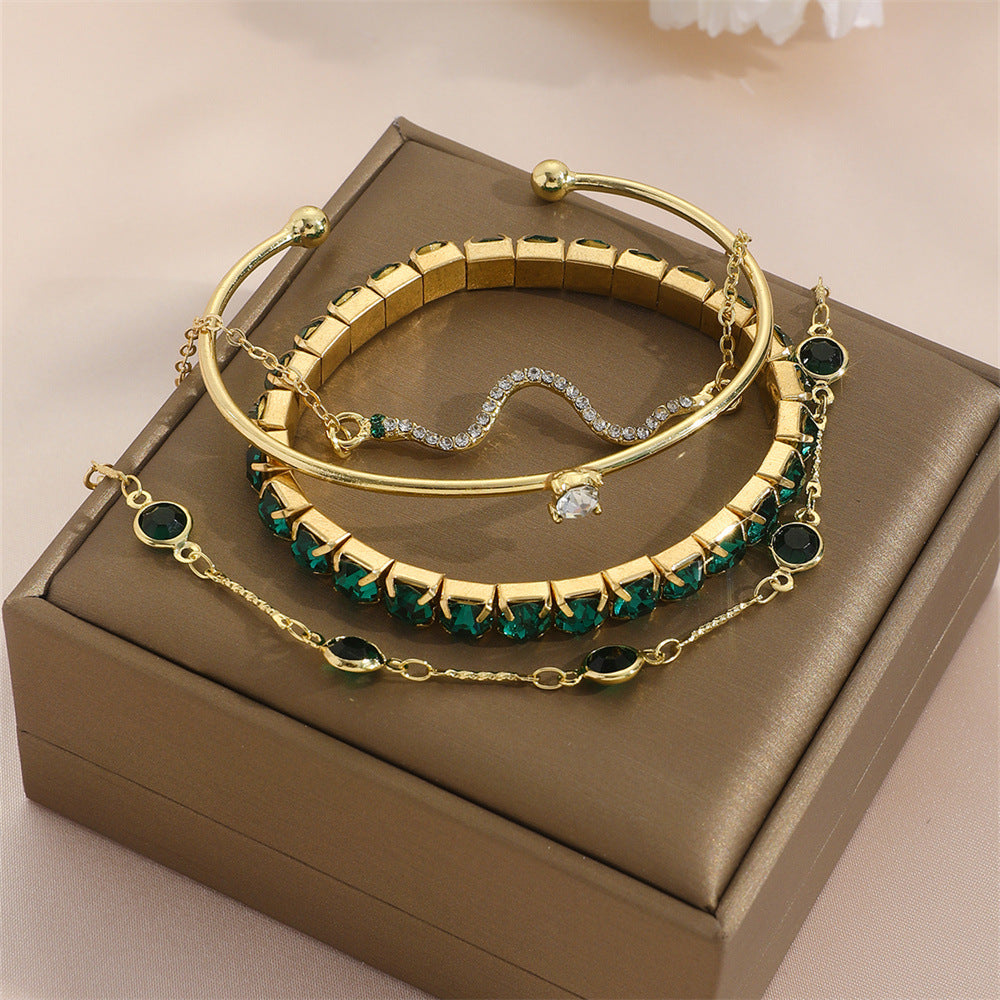 4-Piece Green Crystal Bracelet Set