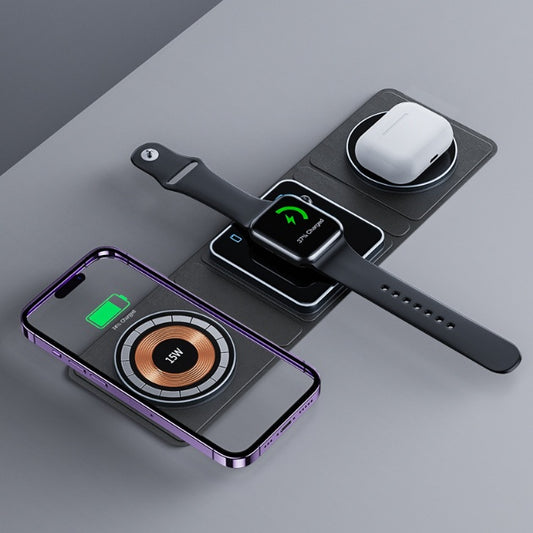 3 IN 1 Magnetic Folding Wireless Charger Station For iPhone Transparent Fast Charging for iWatch & Airpods